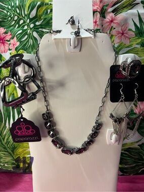 paparazzi Gunmetal Necklace with Deep Purple Gems